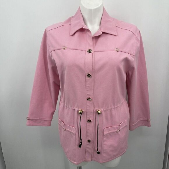 St john Sport womans pink jacket Medium lenght button up collar BoxM - Picture 8 of 8